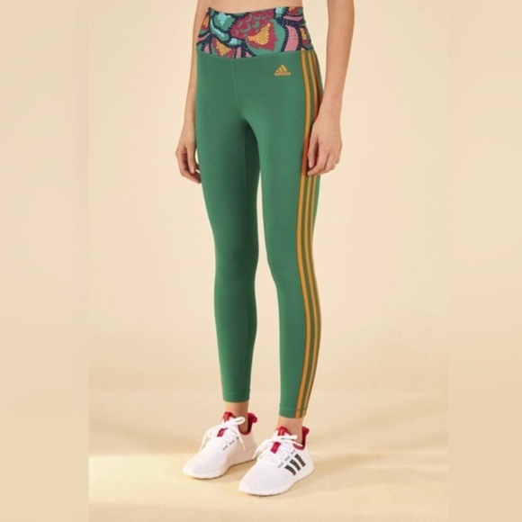 Adidas + Farm Rio Women's Bold Green/Signal‎ Orange athletic Leggings size small - Picture 3 of 14